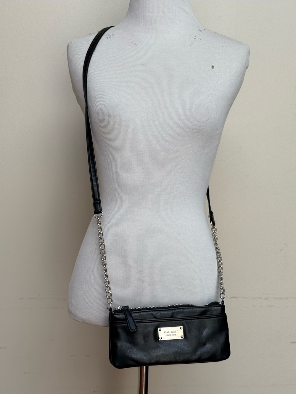 Nine West Black Faux Leather Chain Strap Shoulder Bag Crossbody